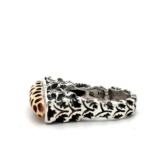 Designer Dian Malouf 925 Sterling Silver 14K Ylw Gold Brutalist Stackable Ring